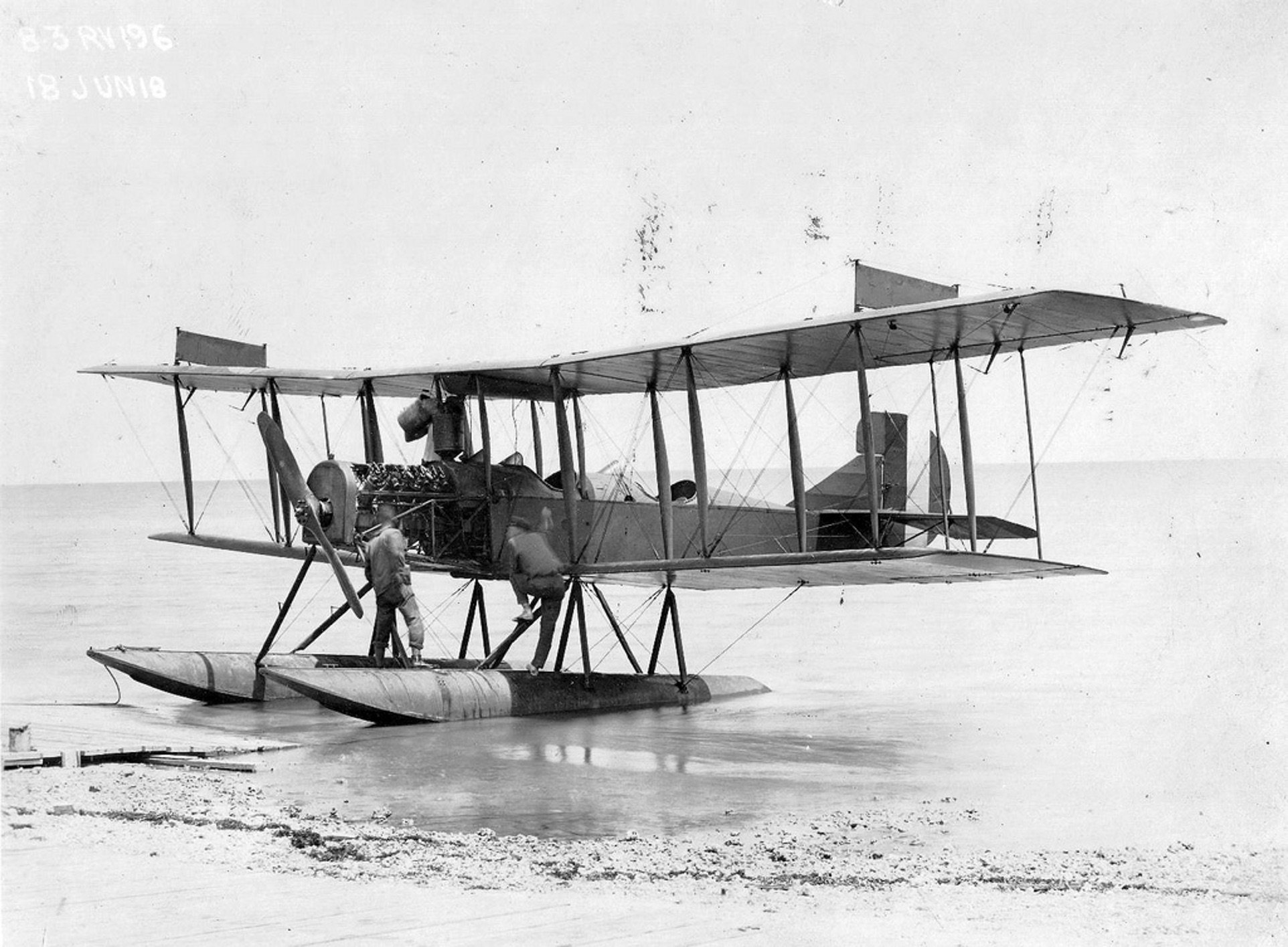 One of Chatham’s Curtiss R-9 float planes on the beach. This may have been the aircraft flown by Eaton to attack German submarine U-156. (Courtesy of the San Diego Air & Space Museum) One of Chatham’s Curtiss R-9 float planes on the beach. This may have been the aircraft flown by Eaton to attack German submarine U-156. (Courtesy of the San Diego Air & Space Museum)